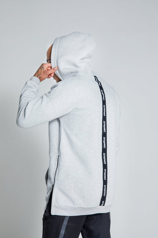 Mens - Longline Hoodie - Grey