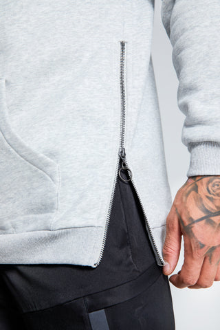 Mens - Longline Hoodie - Grey