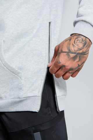 Mens - Longline Hoodie - Grey