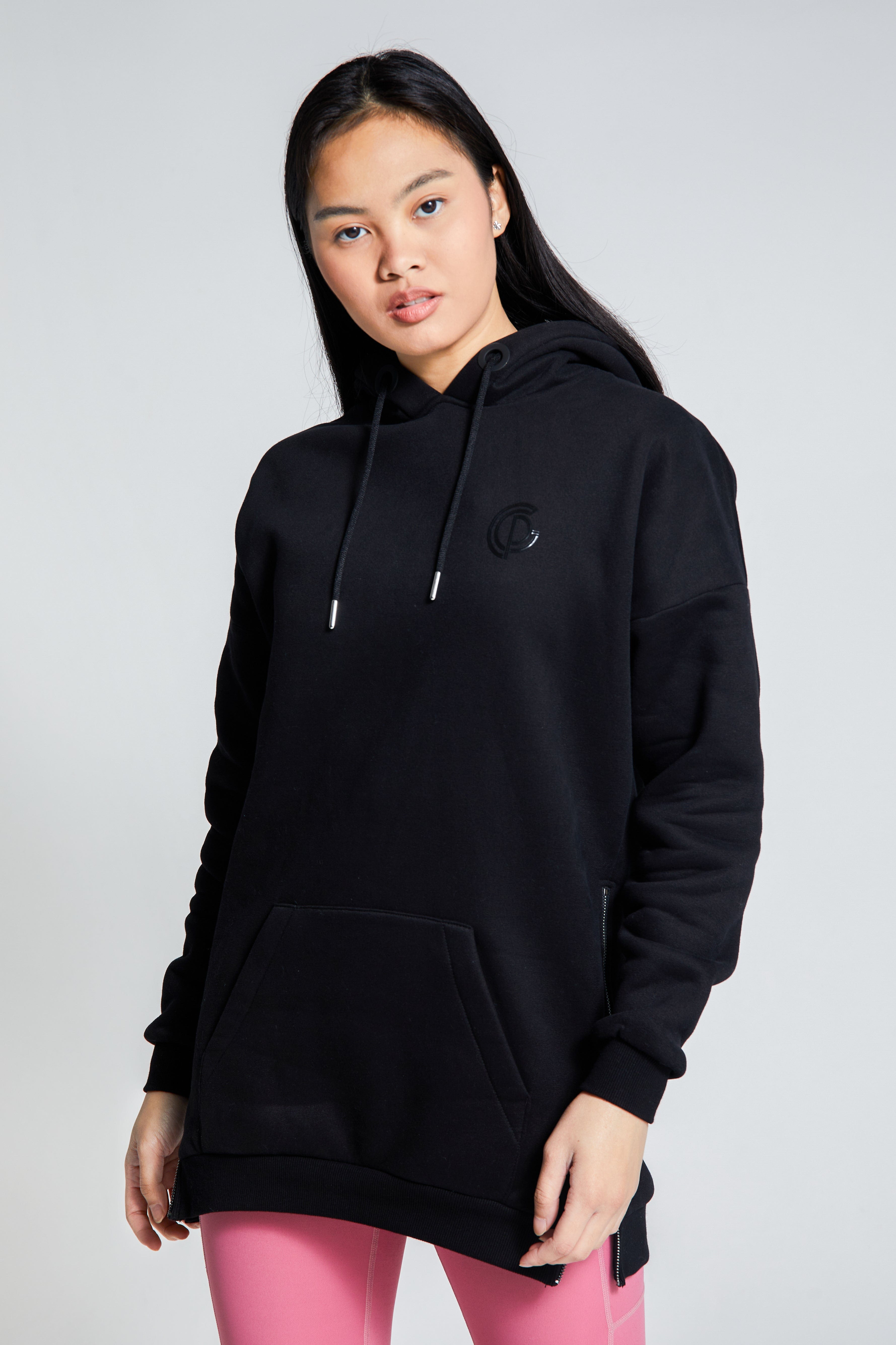Womens Longline Hoodie Black – GymPro Apparel - Main Image