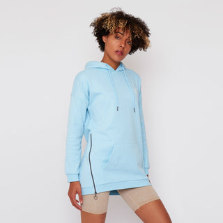 Womens - Pouch Longline Hoodie - Blue