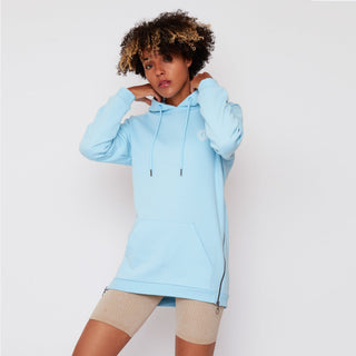 Womens - Pouch Longline Hoodie - Blue